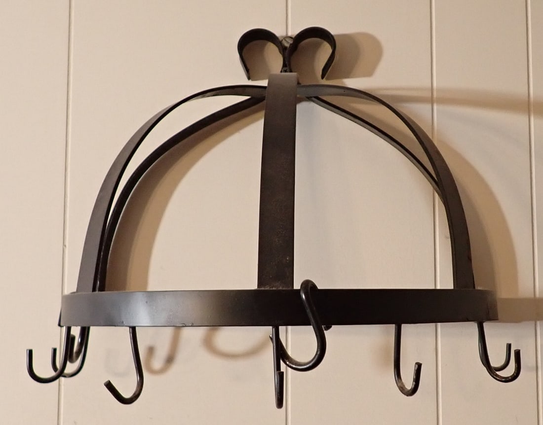 Pot Rack: Approx 15 1/4" x 12" tall. Bring phillips screwdriver to remove from wall.