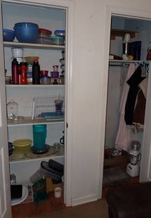 Hamilton Beach Mixer & Closet Content: Lot includes all pictured in the two closets and the box of tins. Must take all. NO SHIPPING !