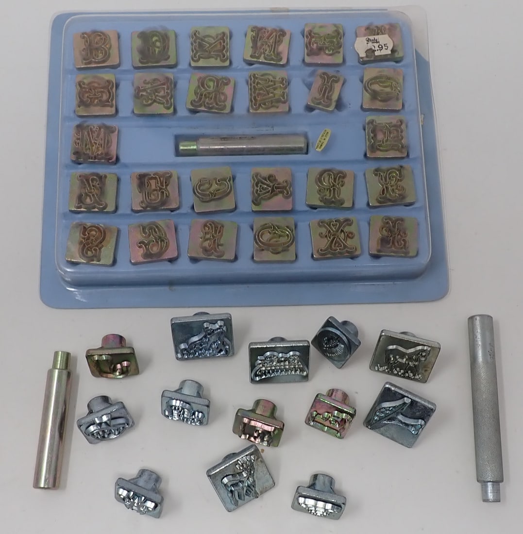 Leather Letter & Character Stamps: Largest are apprx 1" x 1 1/8"
