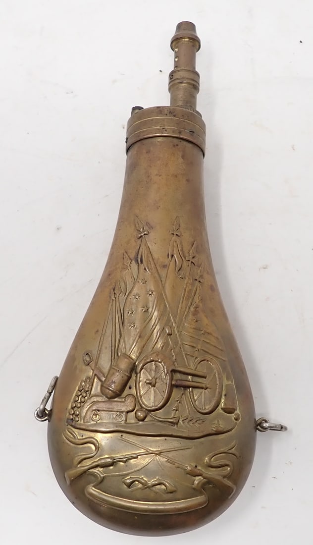 Brass Powder Flask w/ Civil War Motiff (1 of 5)