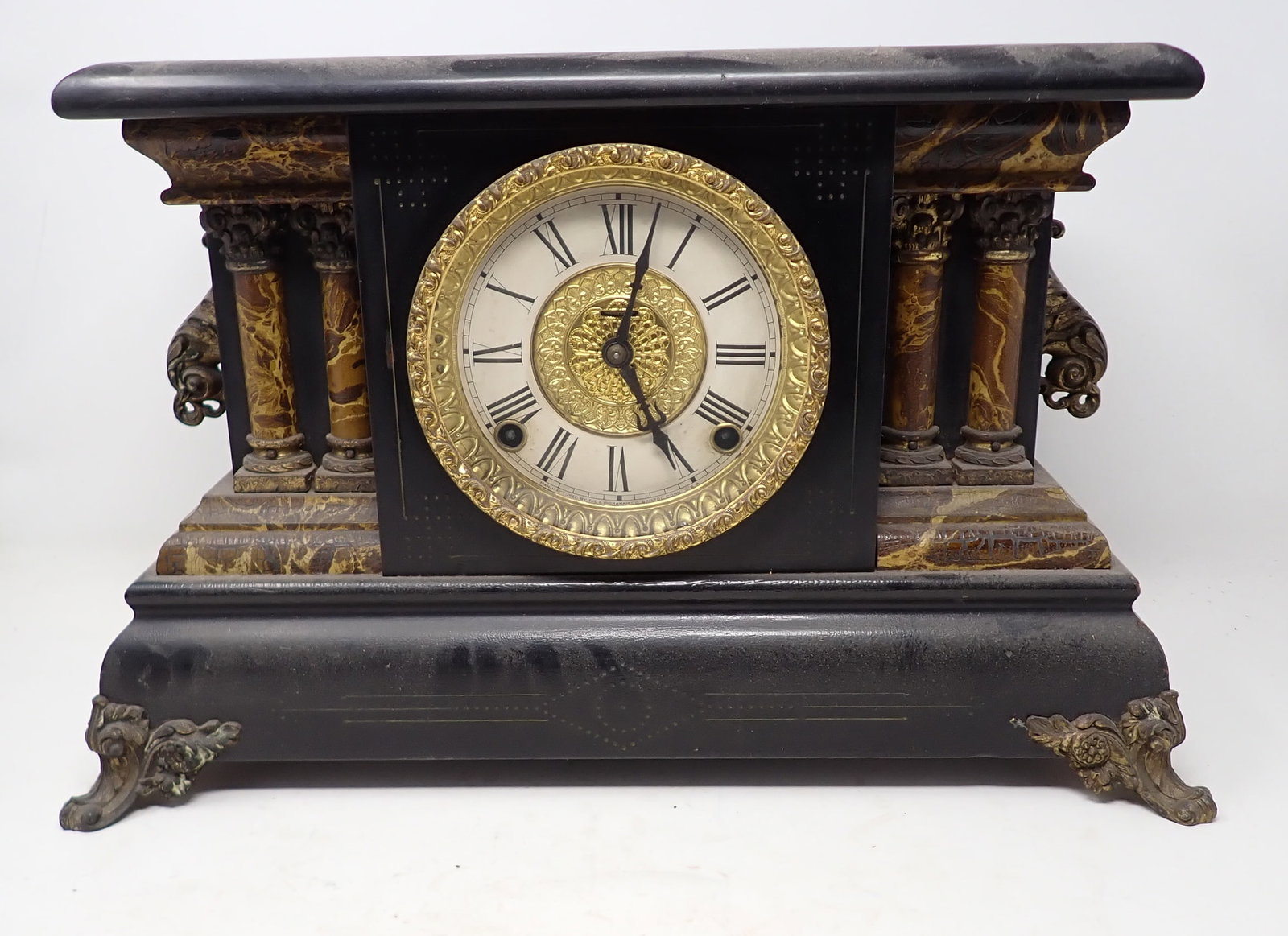 Mantle Clock: Approx 6 1/2" x 17 1/4" x 11" tall
