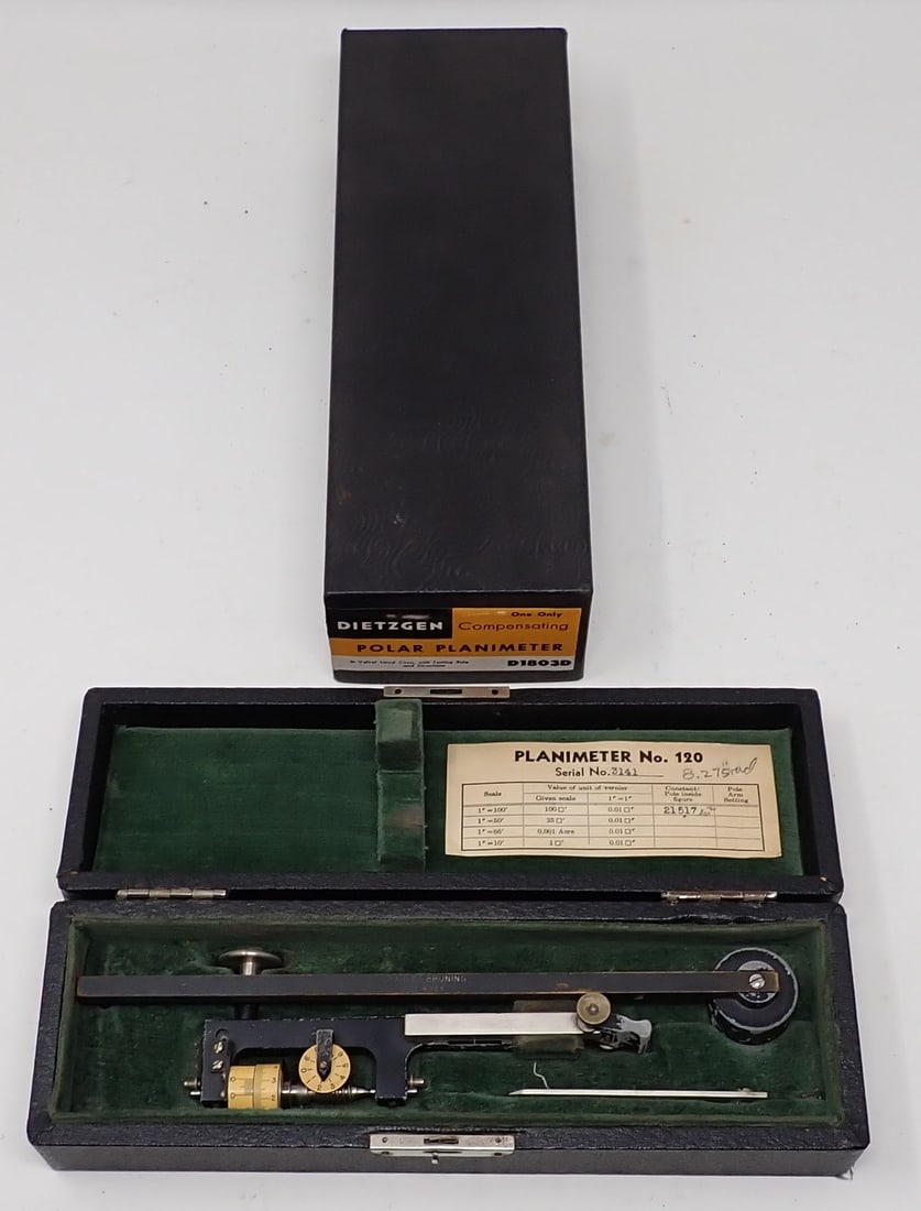 Charles Bruning Dietzgen Polar Planimeter: Compensating planimeter # D1803D , with original box