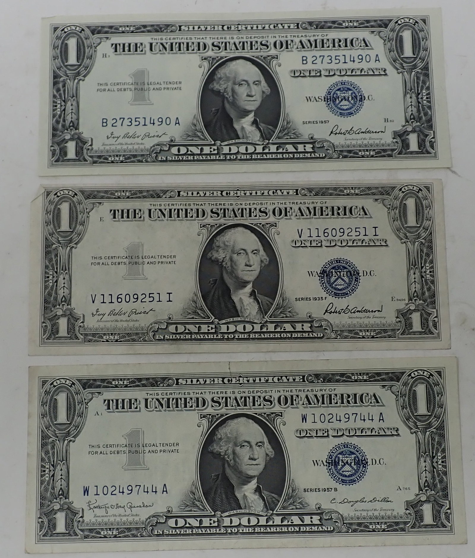 $1 Silver Certificates 1957 B 1935 F: Getting all 3 Pictured