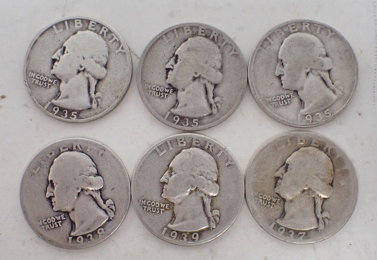 Washington Silver Quarters 1935 1937 1938 1939 (1 of 1)