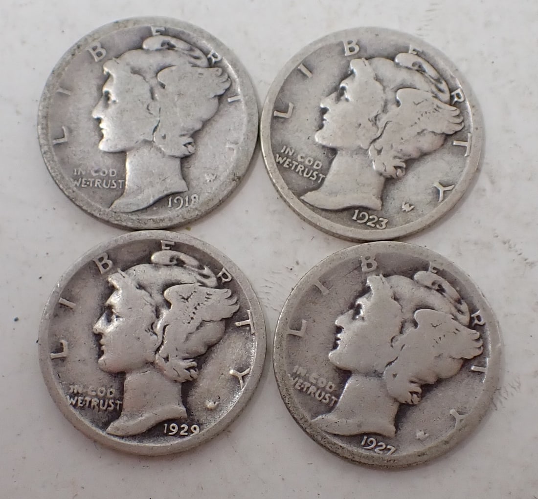 Mercury Silver Dimes 1918 1923 1927 1929 (1 of 2)