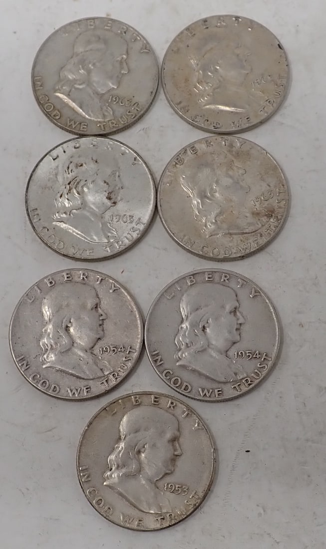 Franklin Silver Half Dollars 1963 1954 1955 (1 of 5)