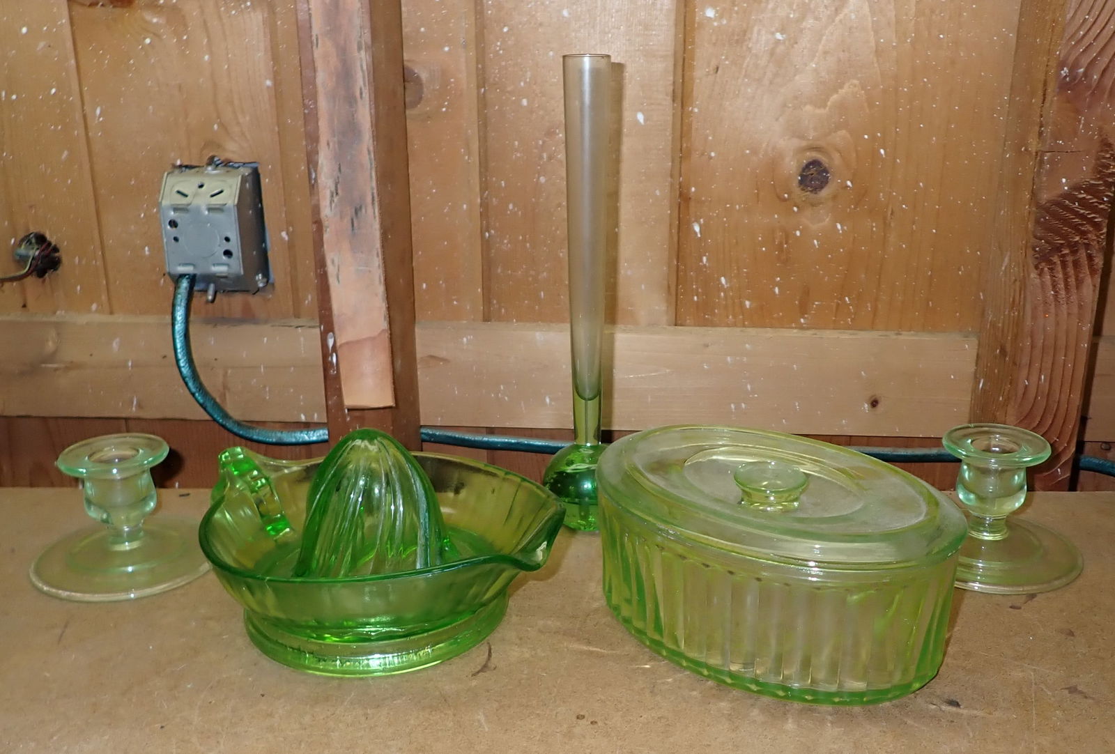 Green Depression Refrigerator Dish Juicer Cande Holders (1 of 1)