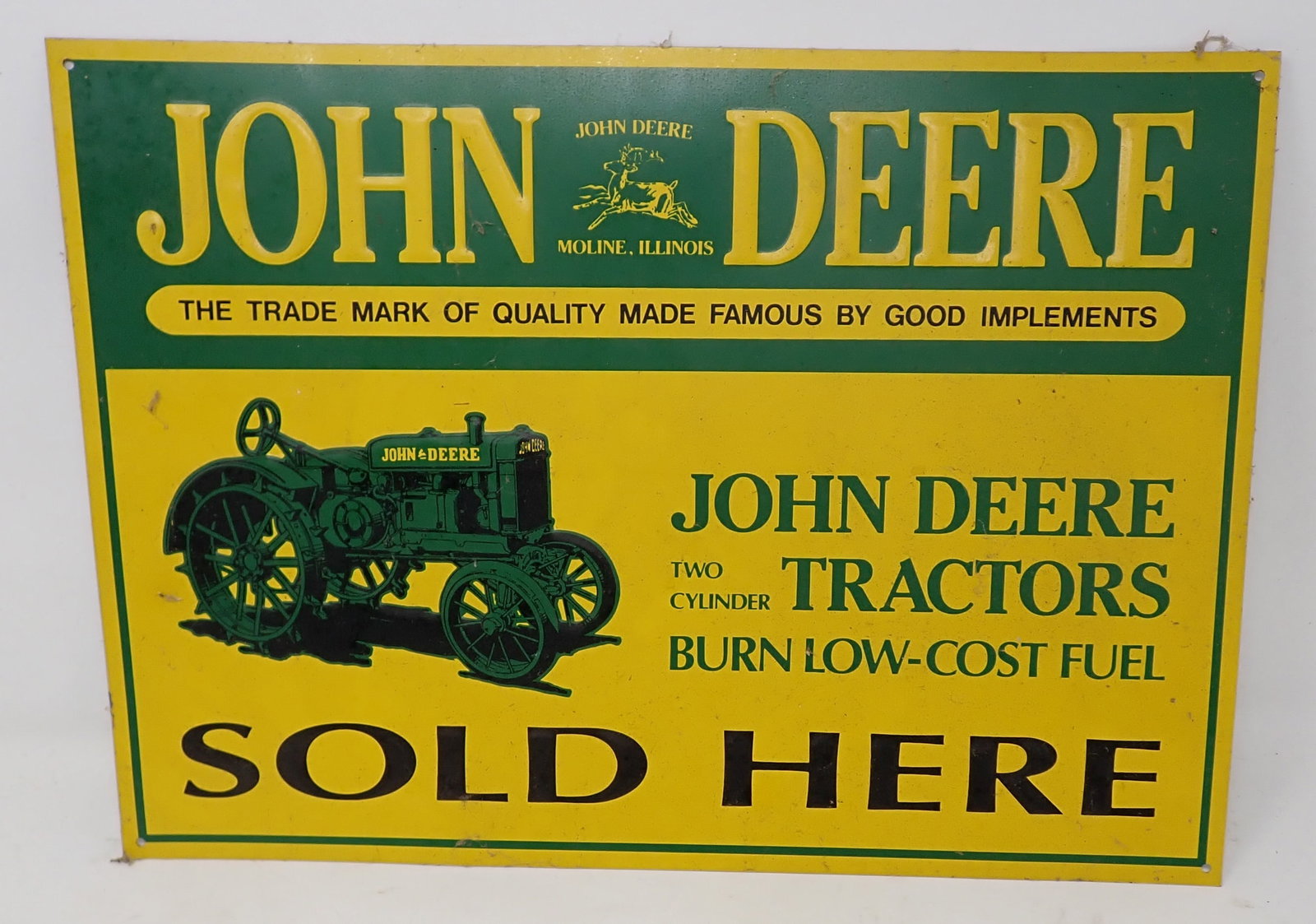 Tin John Deere Two Cylinder Tractor Sign (1 of 2)