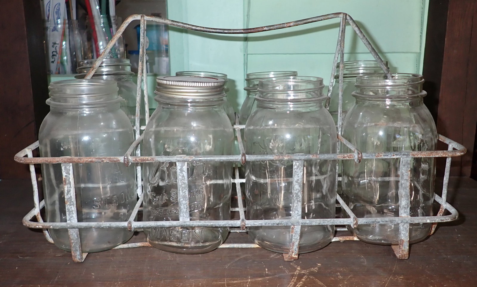 Canning Jars ad Carrier: Carrier is approx 9" x 17 1/2" x 9 1/2" tall. NO SHIPPING