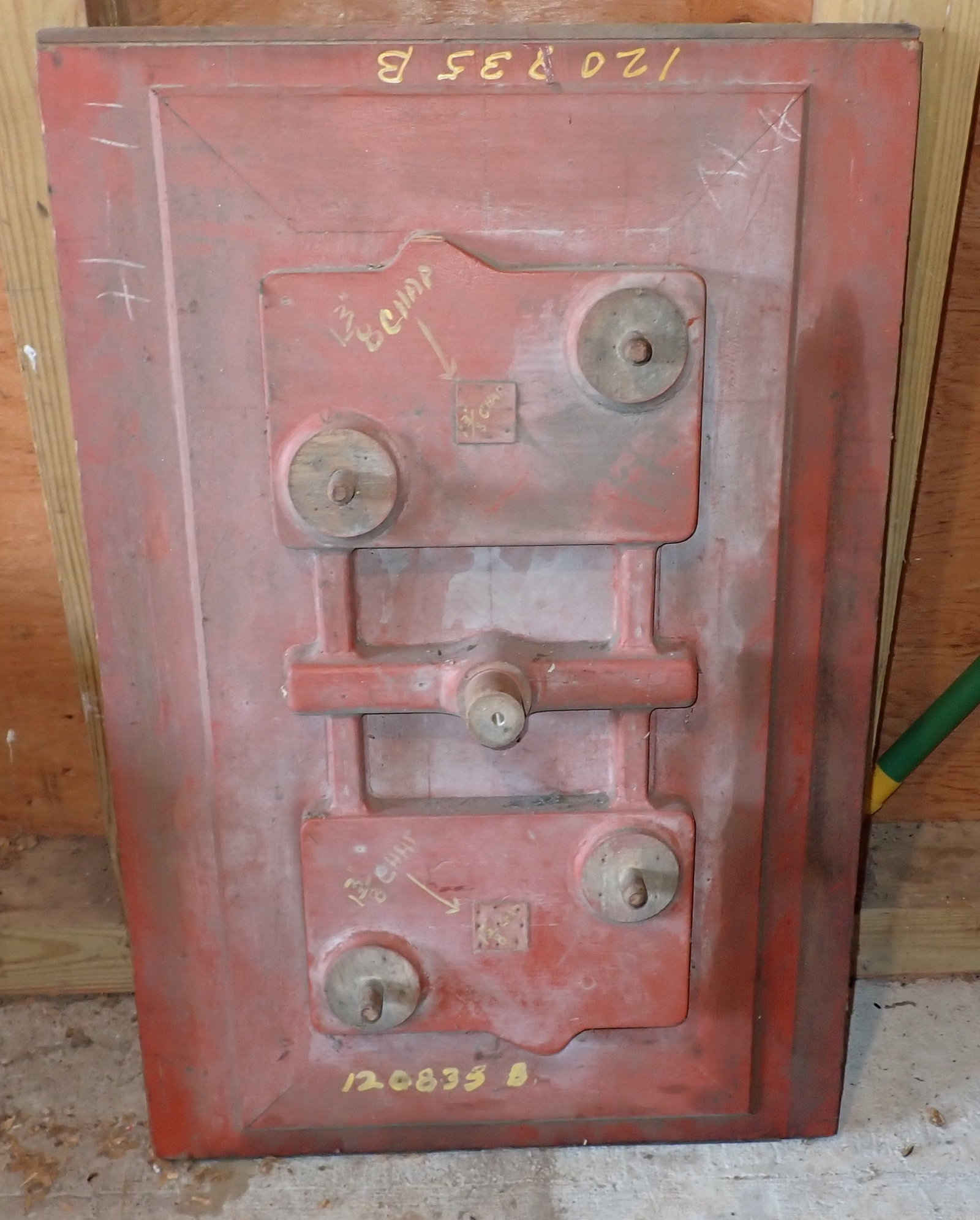 Foundry Mold Base in Red Paint: Approx 23 1/2" x 35 3/4". NO SHIPPING
