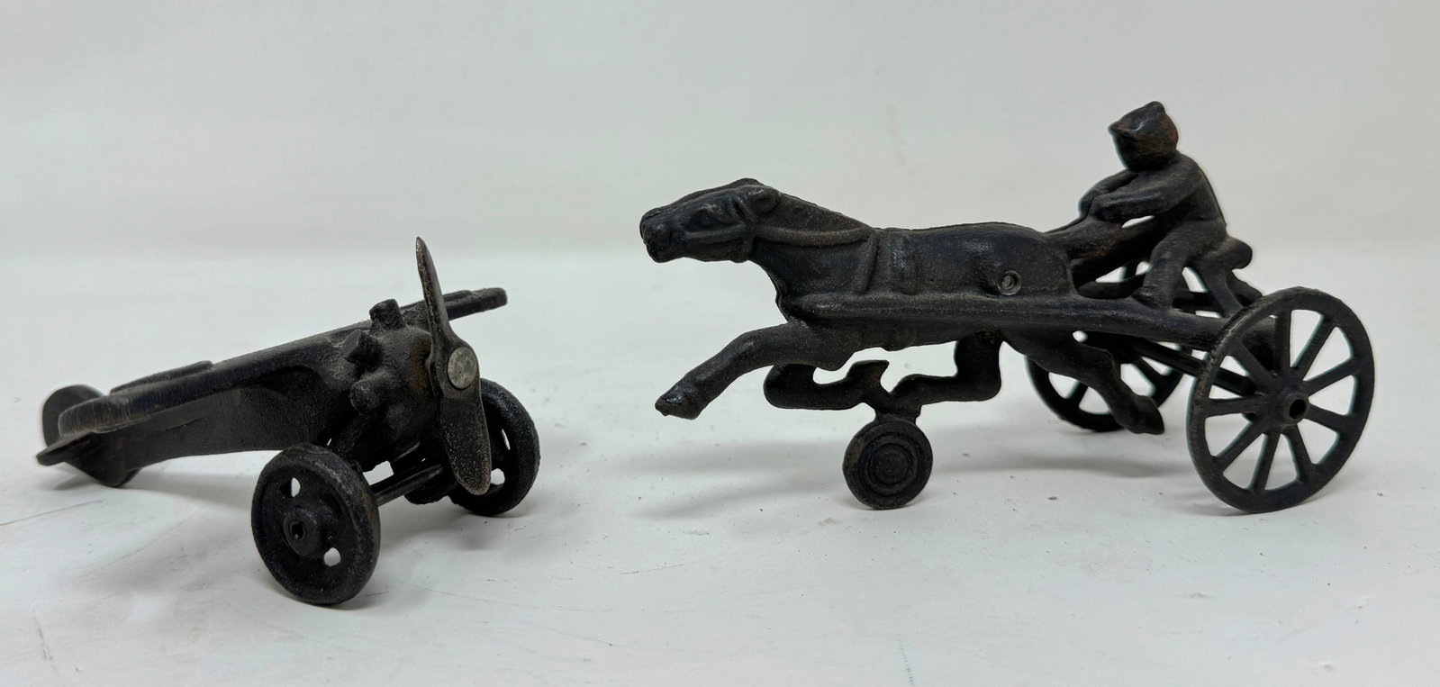 Cast Iron Horse Racing & Airplane Toys: Repro toys- Airplane is apprx 4 3/4" long
