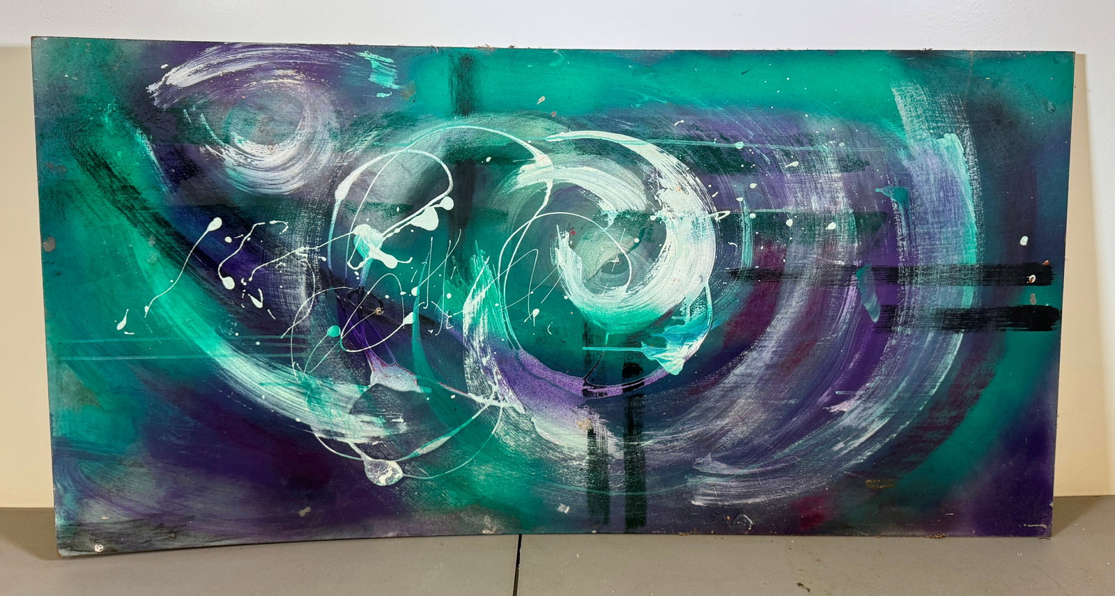 John Reilly Abstract Oil Painting on Board: Approx 24" x 48". If being shipped, please contact The Local UPS Store BEFORE bidding, to get a shipping quote. Their number is (908)213-6838 & select option 5. Or email store5528@theupsstore.com.