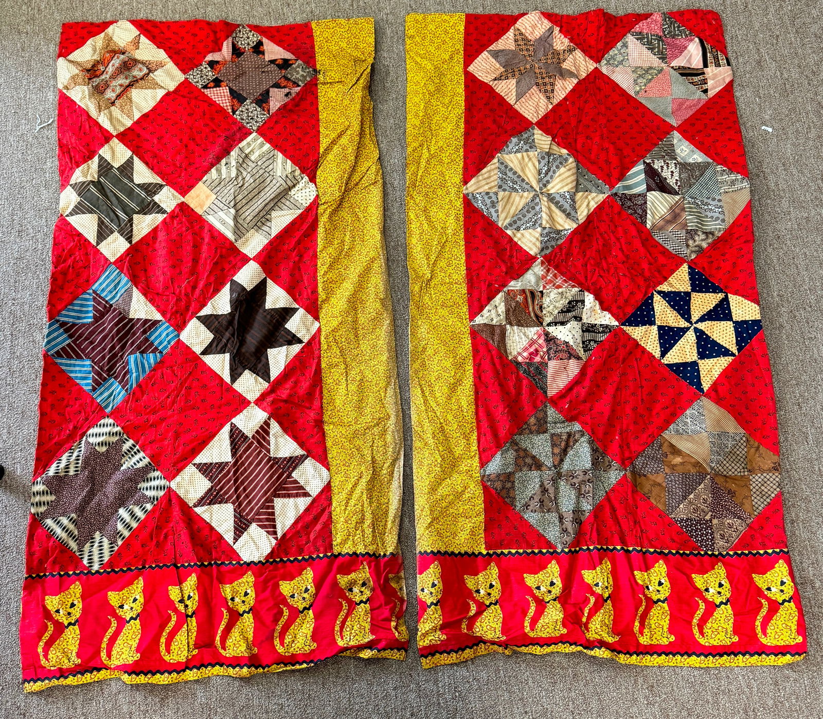 Antique Quilt Feed Sacks / Bags with Cats (1 of 2)