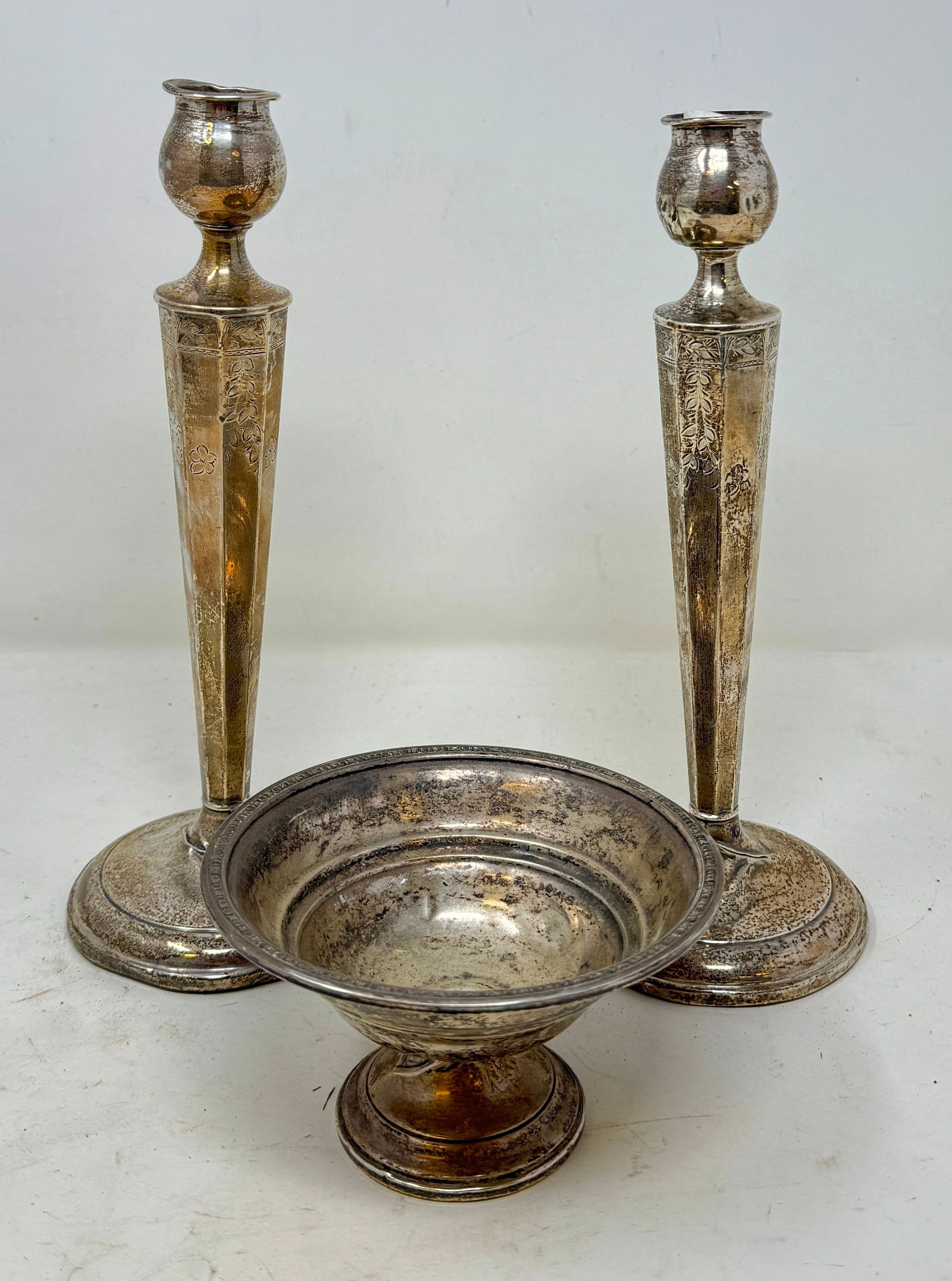 Sterling Silver Candlesticks & Compote (1 of 1)