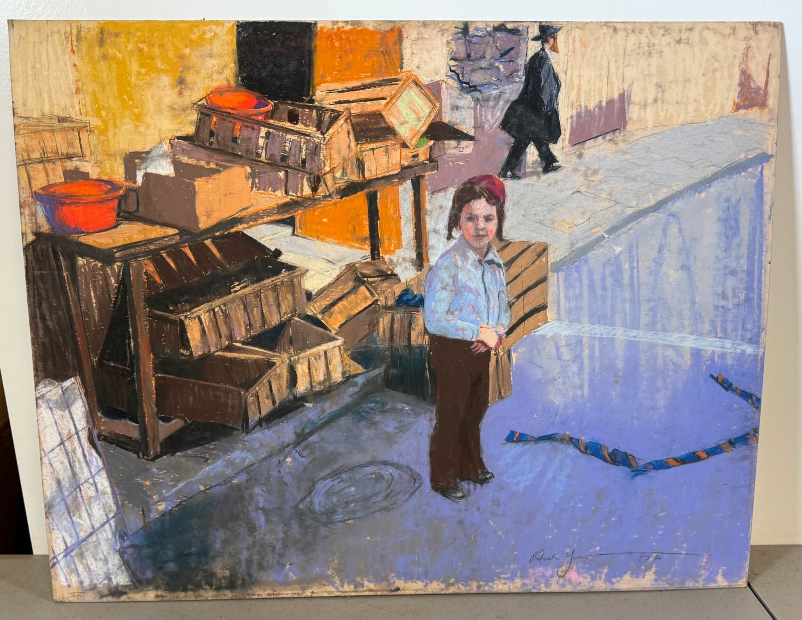 Rhoda Yanow Jewish Farmers Market Pastel: Titled " Old Jerusalem" - Apprx 21 1/2" x 27 1/2"