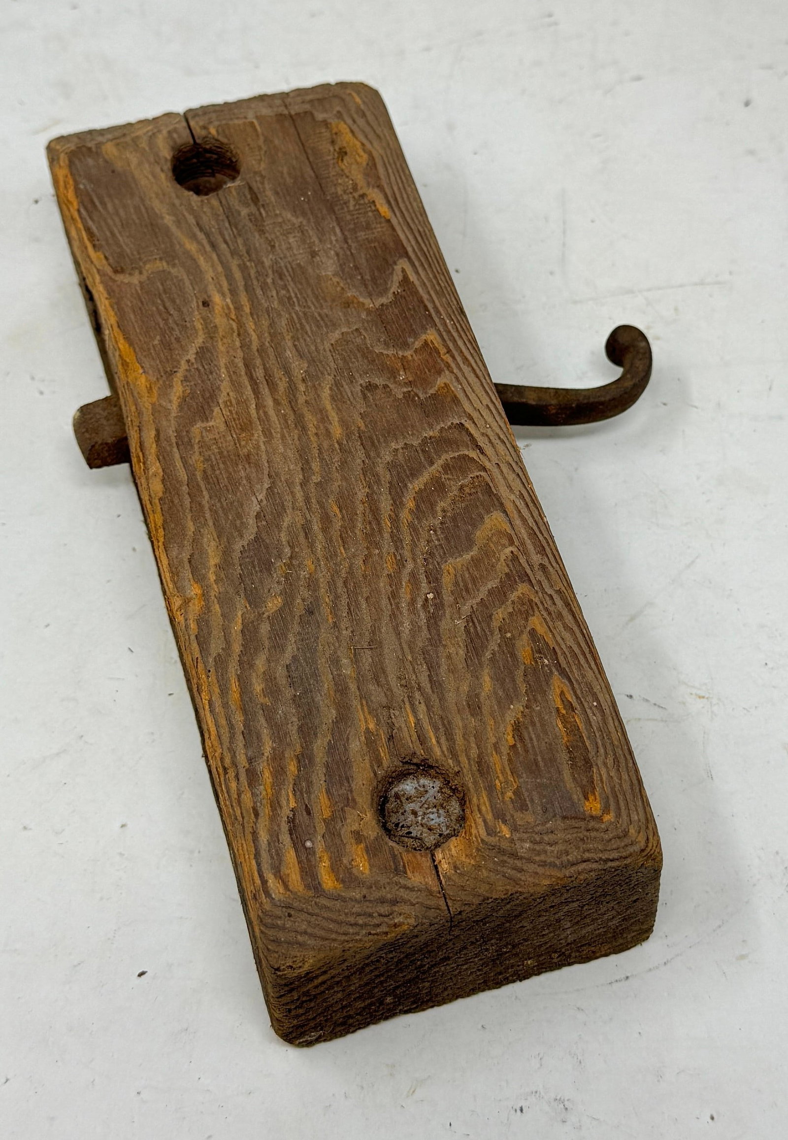 Antique Door / Gate Lock: Wood is approx 3 1/8" x 8 1/2" x 2"