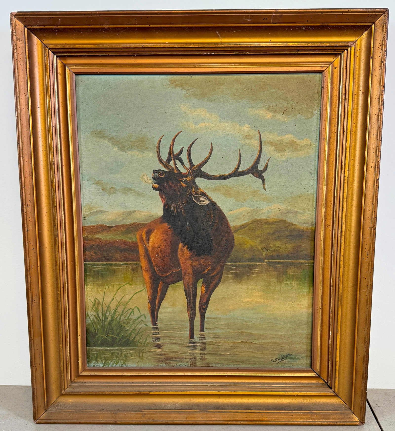 G. Fuller Elk Oil Painting on Canvas: Apprx 22 1/4" x 26 1/4". If shipping is needed, it would be packed and shipped thru UPS Store 5528