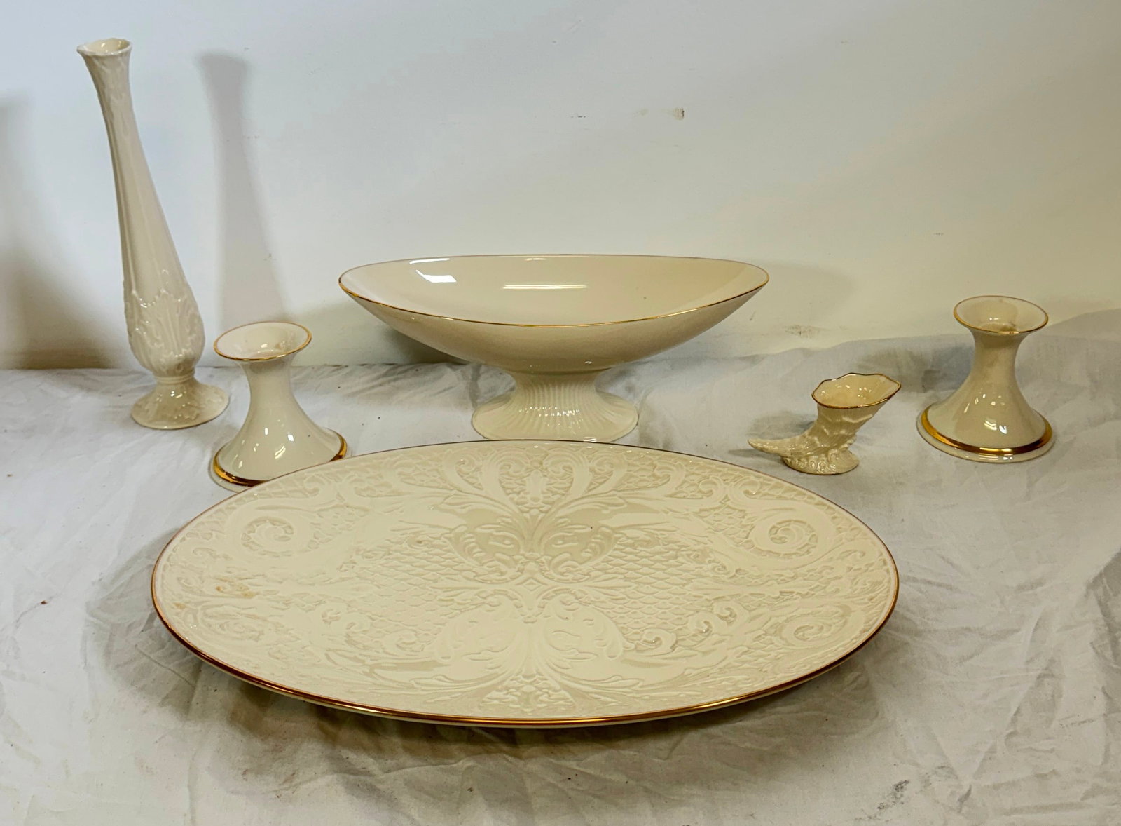 Lenox Platter Vase Candleholders Compote: Platter is approx 11 3/4" x 16 1/2". NO shipping