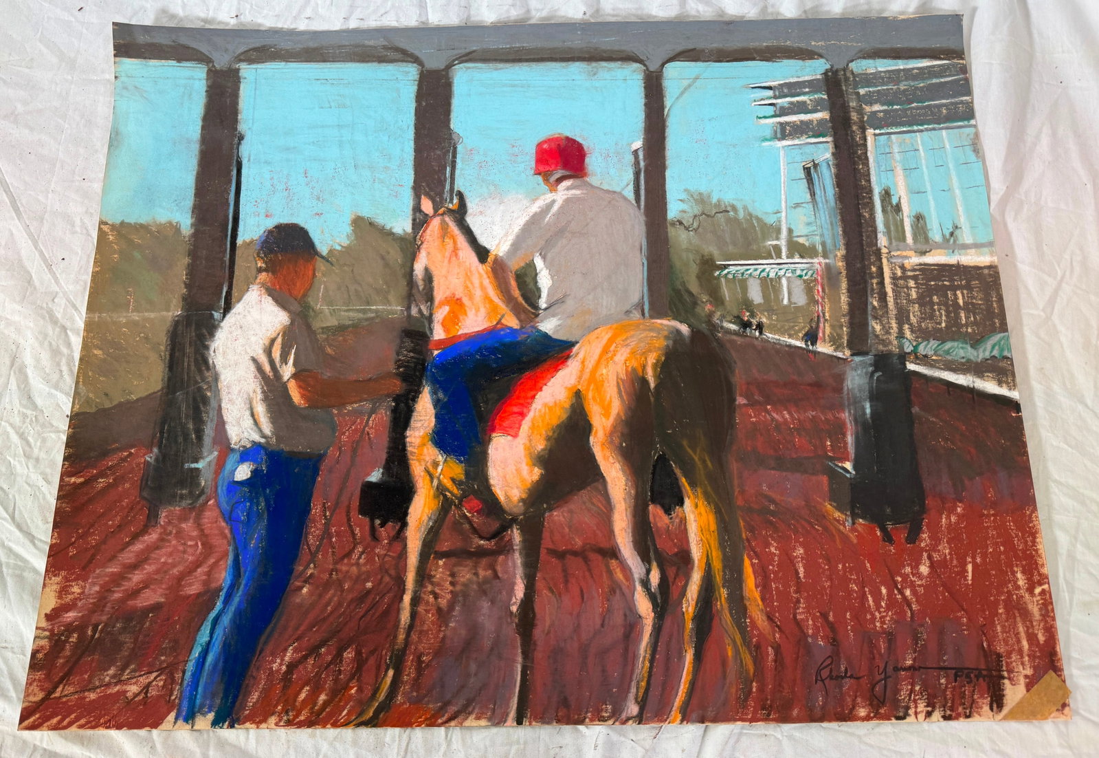 Rhoda Yanow Horse Track Pastel Art: Approx 22' x 28"