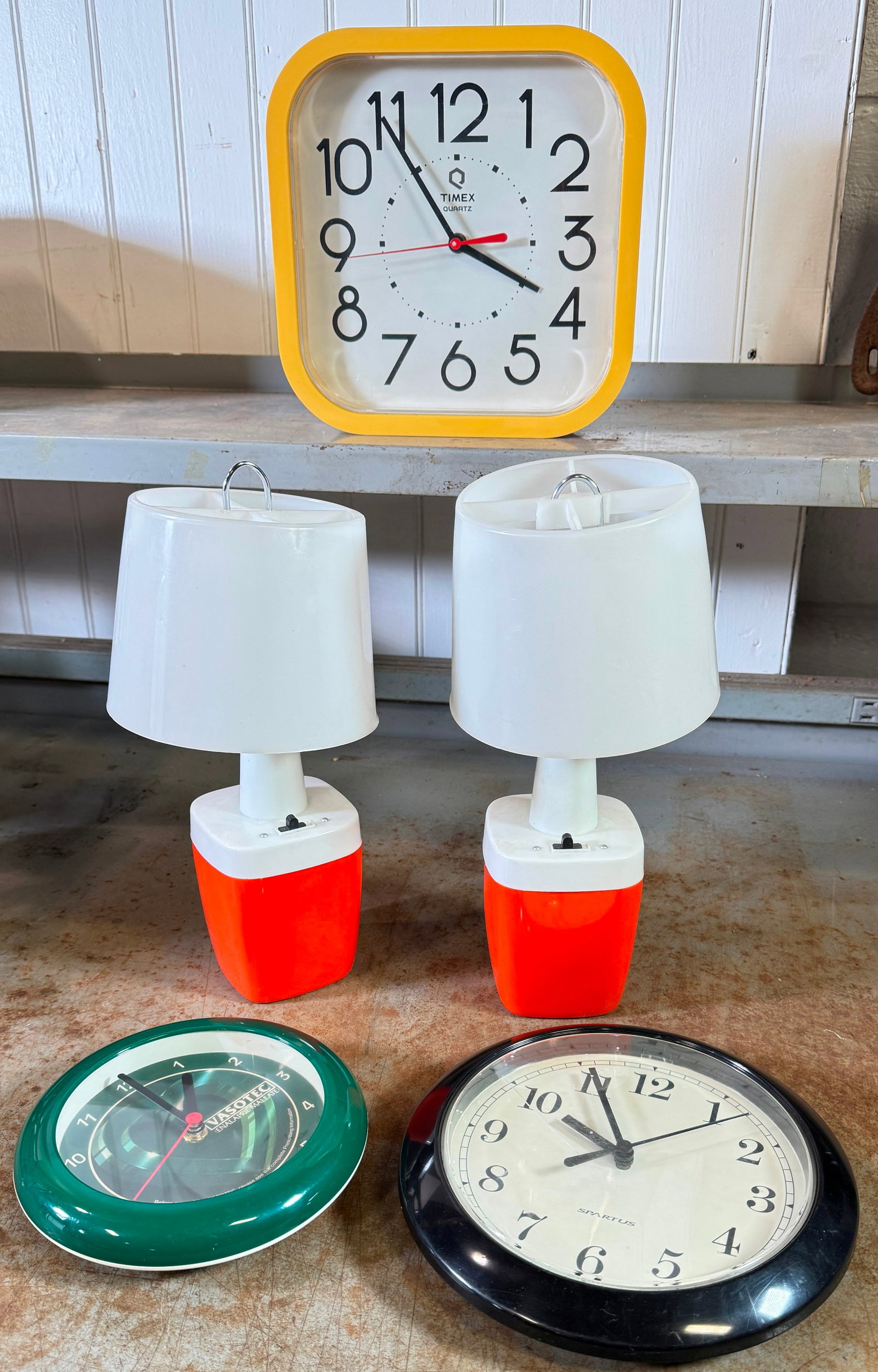 Vintage Battery Operated Dorcy Camping Lights & Clocks: Lights are apprx 12 1/2" tall. No shipping