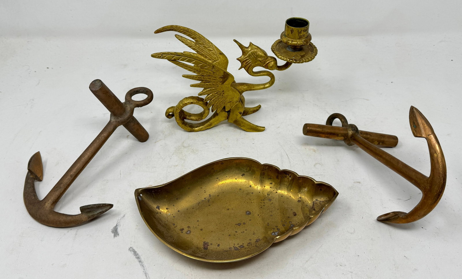 Brass Anchors Dragon Candle Holder Shell Dish: Anchors are apprx 6 5/8" long
