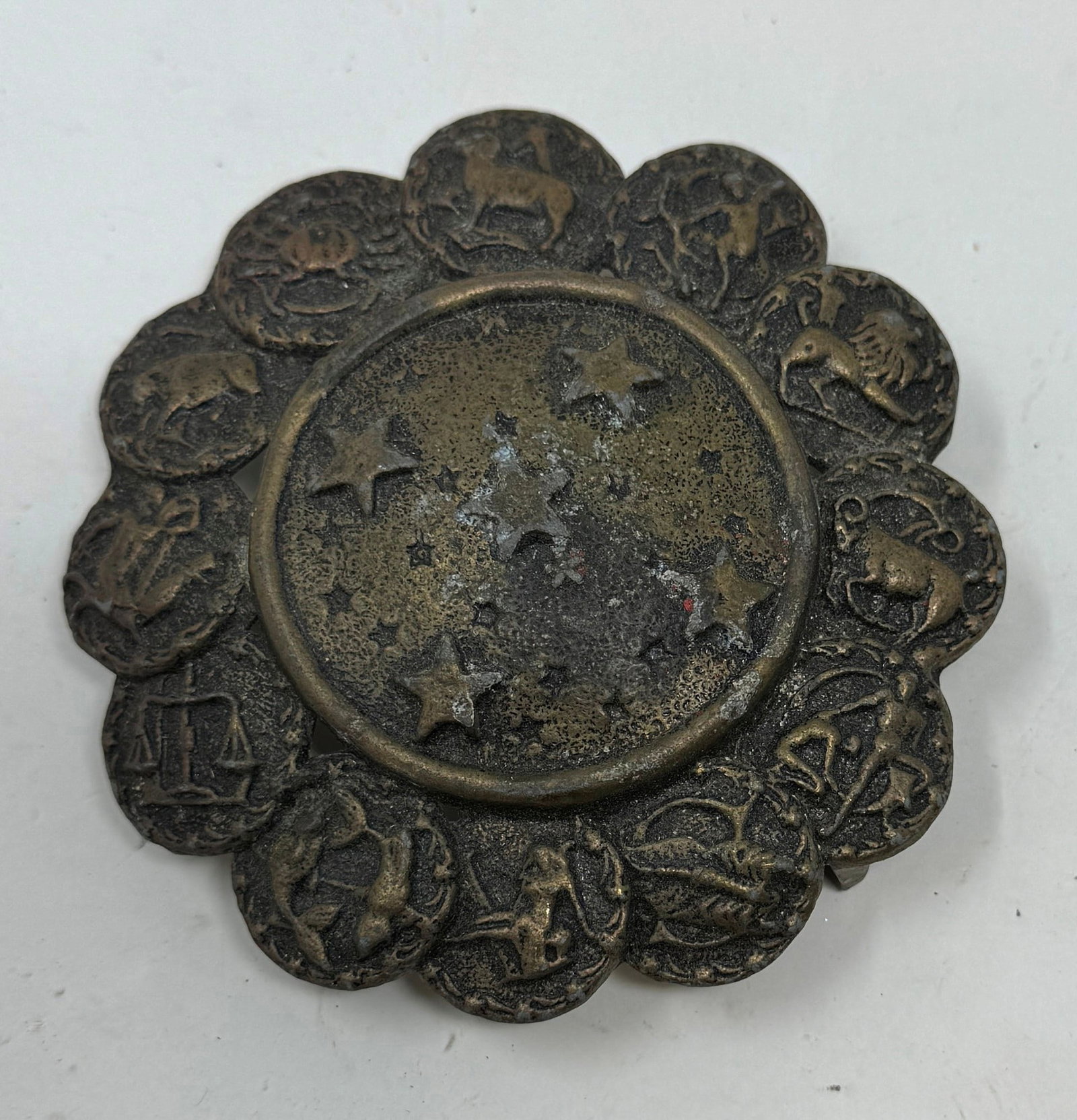 Brass Zodiac Belt Buckle: Apprx 3 5/8" in diameter