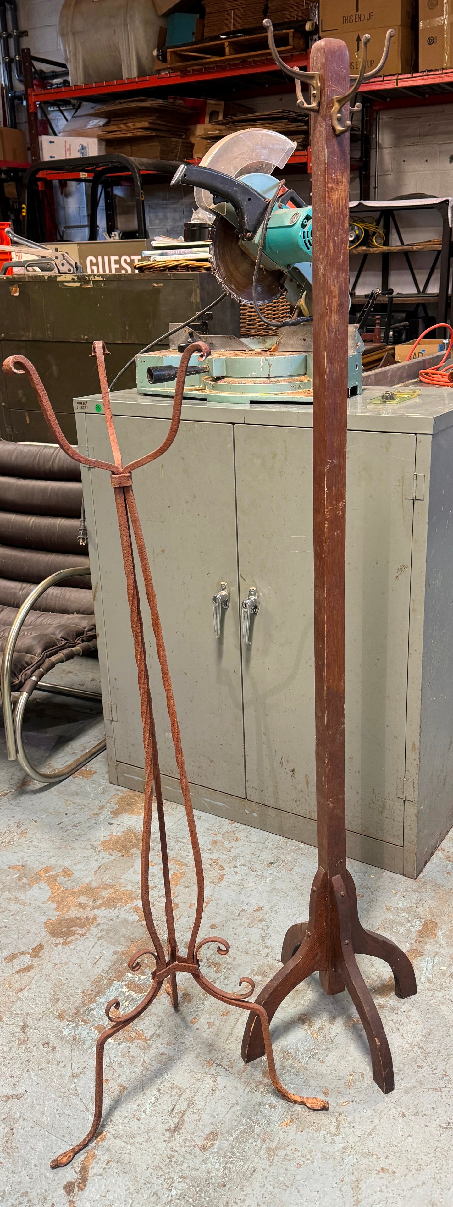 Clothes Tree & Iron Stand: Clothes tree is approx 64 1/4" tall. NO SHIPPING