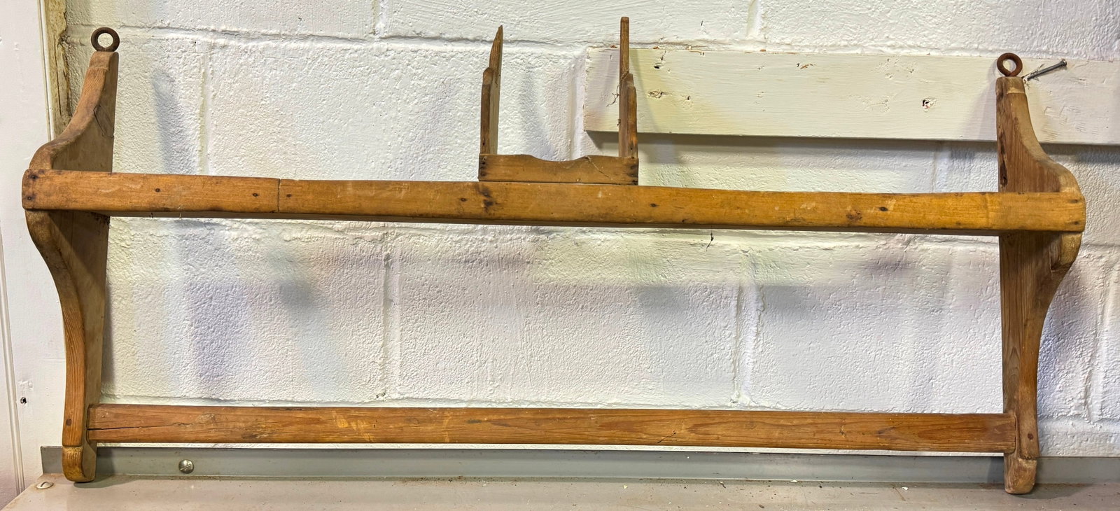 Primitive Spoon / Plate Shelf: Approx 5 1/4" x 37 3/4" x 17 7/8" tall. NO SHIPPING