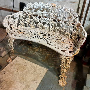 Cast Iron Garden Bench w/ Grape Motiff: Apprx 38 1/4" long, 15" to seat, 12" deep, 29" tall. No shipping ! Bring help to load