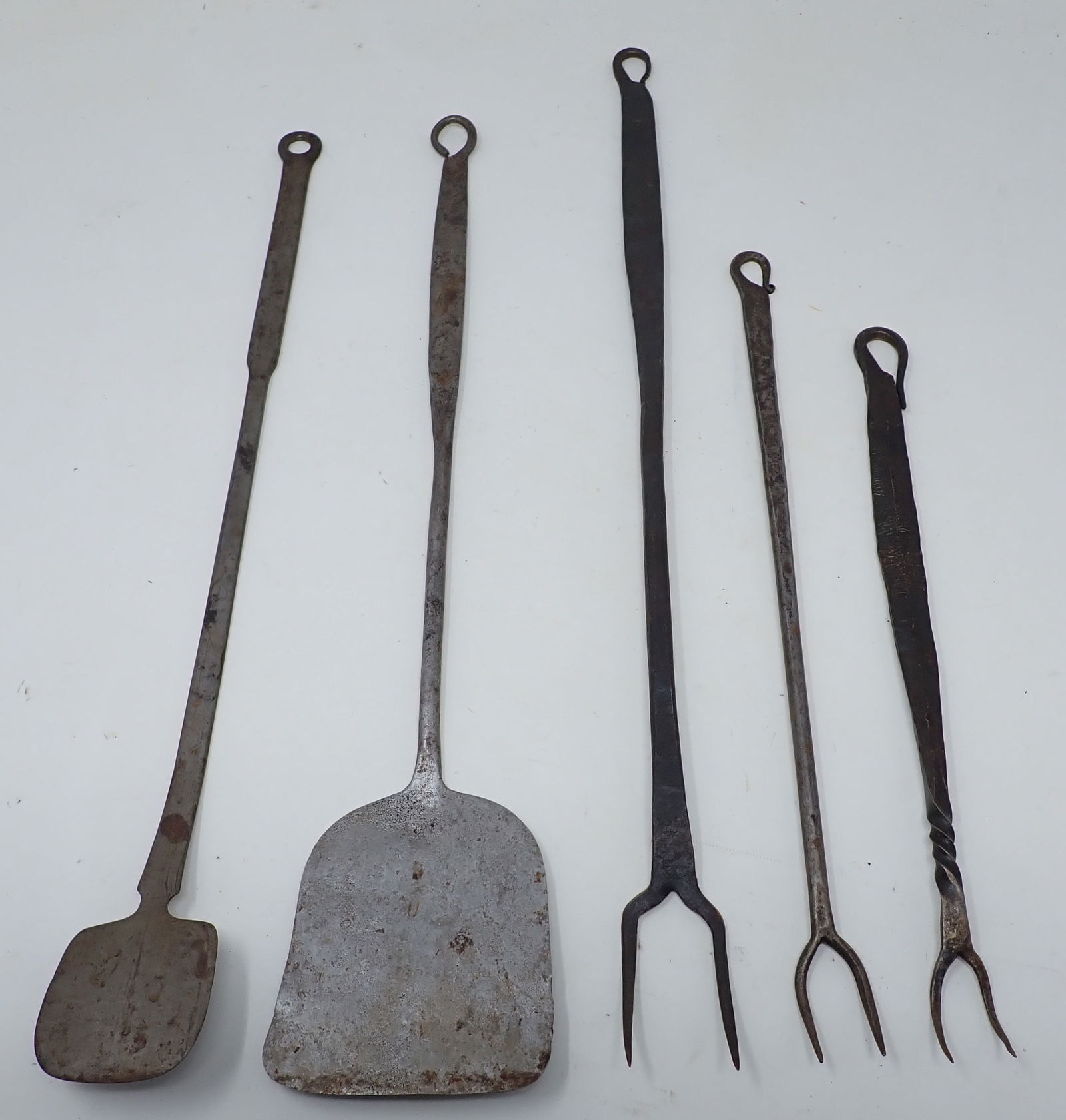 Wrought Iron Piels & Butcher Forks: Largest piel is approx 3 3/8" x 16"