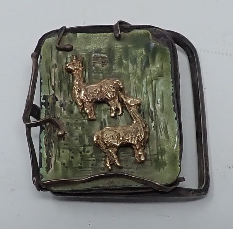 Enameled Buckle w/ Llamas: Approx 1 3/4" x 2".