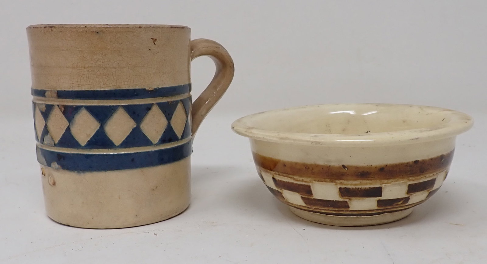 Mocha Ware Childs Cup & Bowl: Cup is approx 2 3/4" in diameter and 3" tall