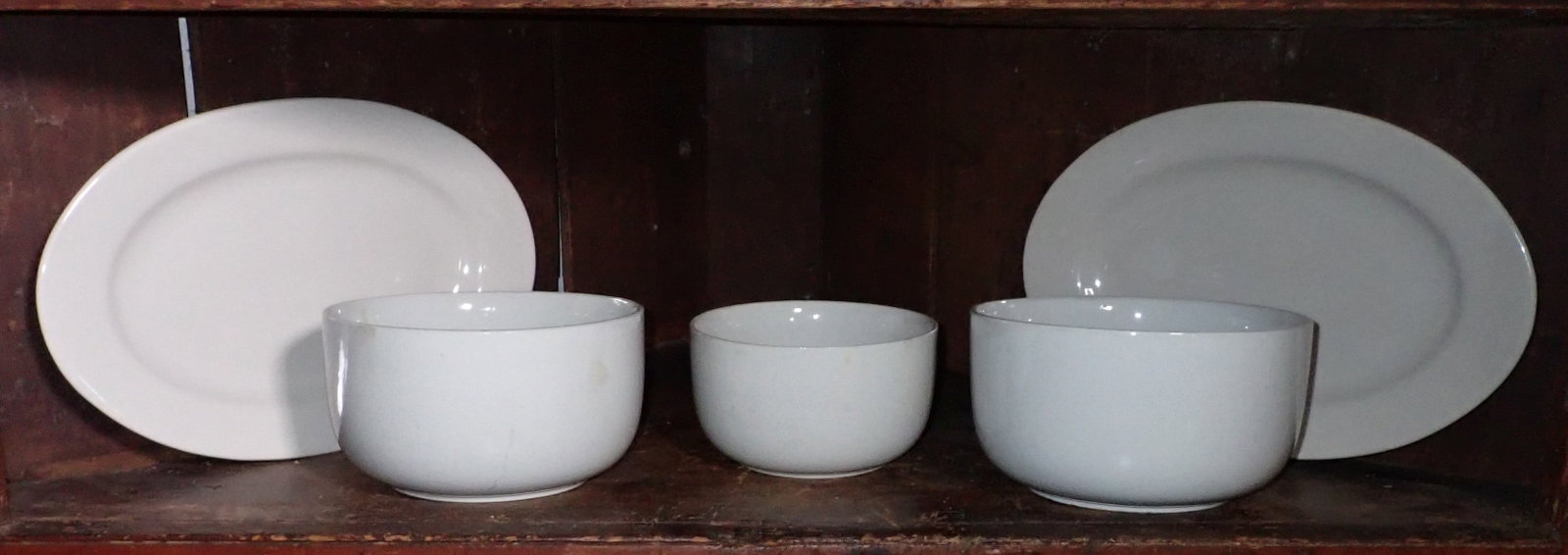 Ironstone Mixing Bowls and Platters: Largest bowls are approx 9" in diameter & 5" tall. NO shipping