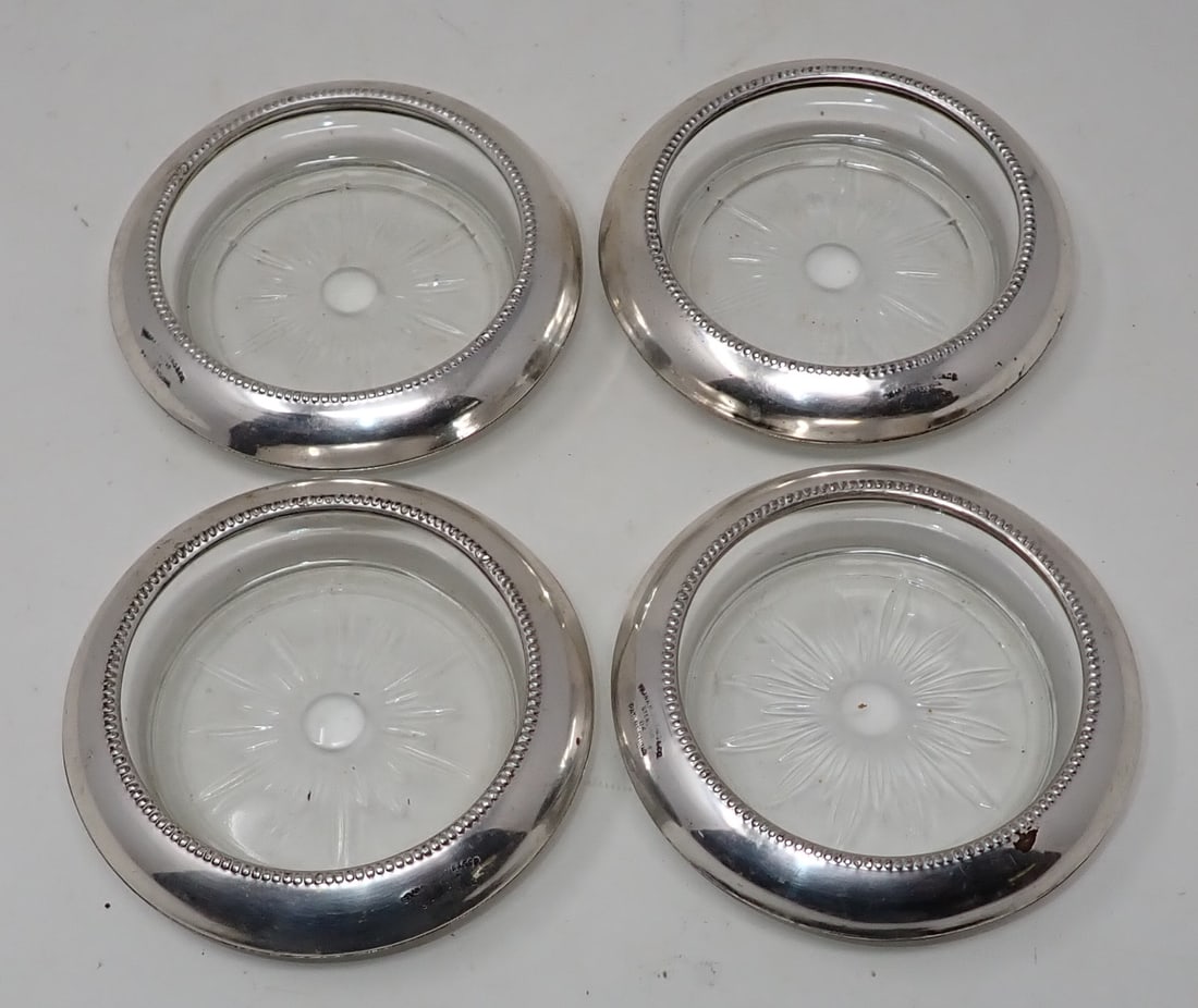 Frank Whiting Sterling Silver Banded Coasters: Approx 3 7/8" in diameter