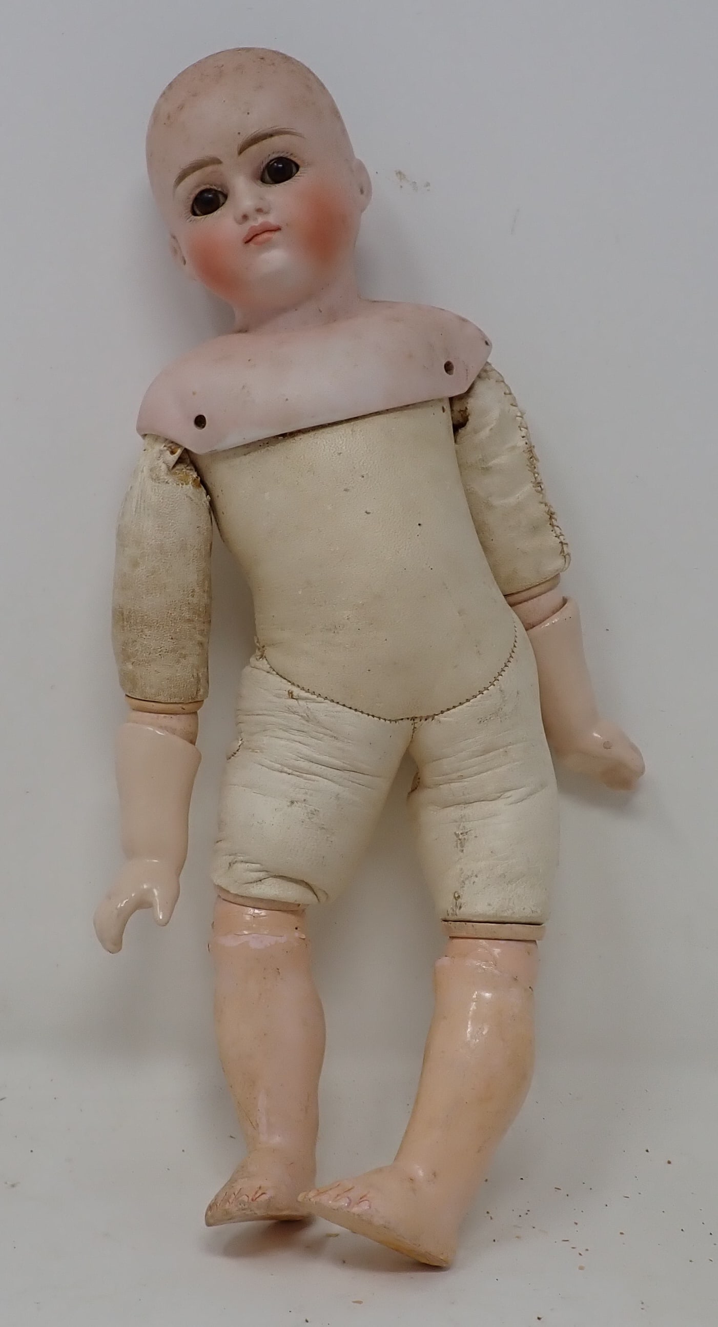 Bisque Sleepy Eye Doll w/ Leather Body Marked F (1 of 8)