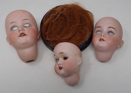 Bisque Doll Heads Heubach Fulper Handwerk: Largest is apprx 5" long.