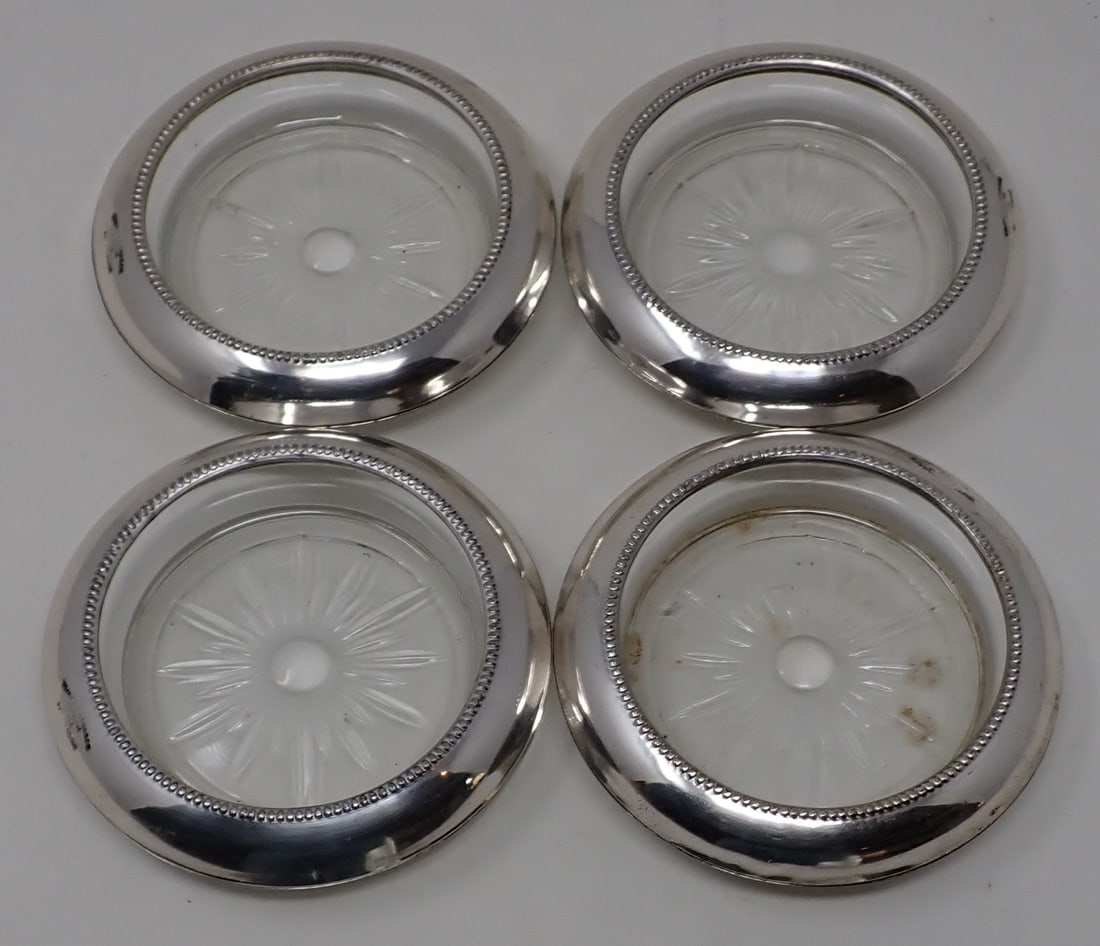 Frank Whiting Sterling Silver Banded Coasters: Approx 3 3/4" in diameter.