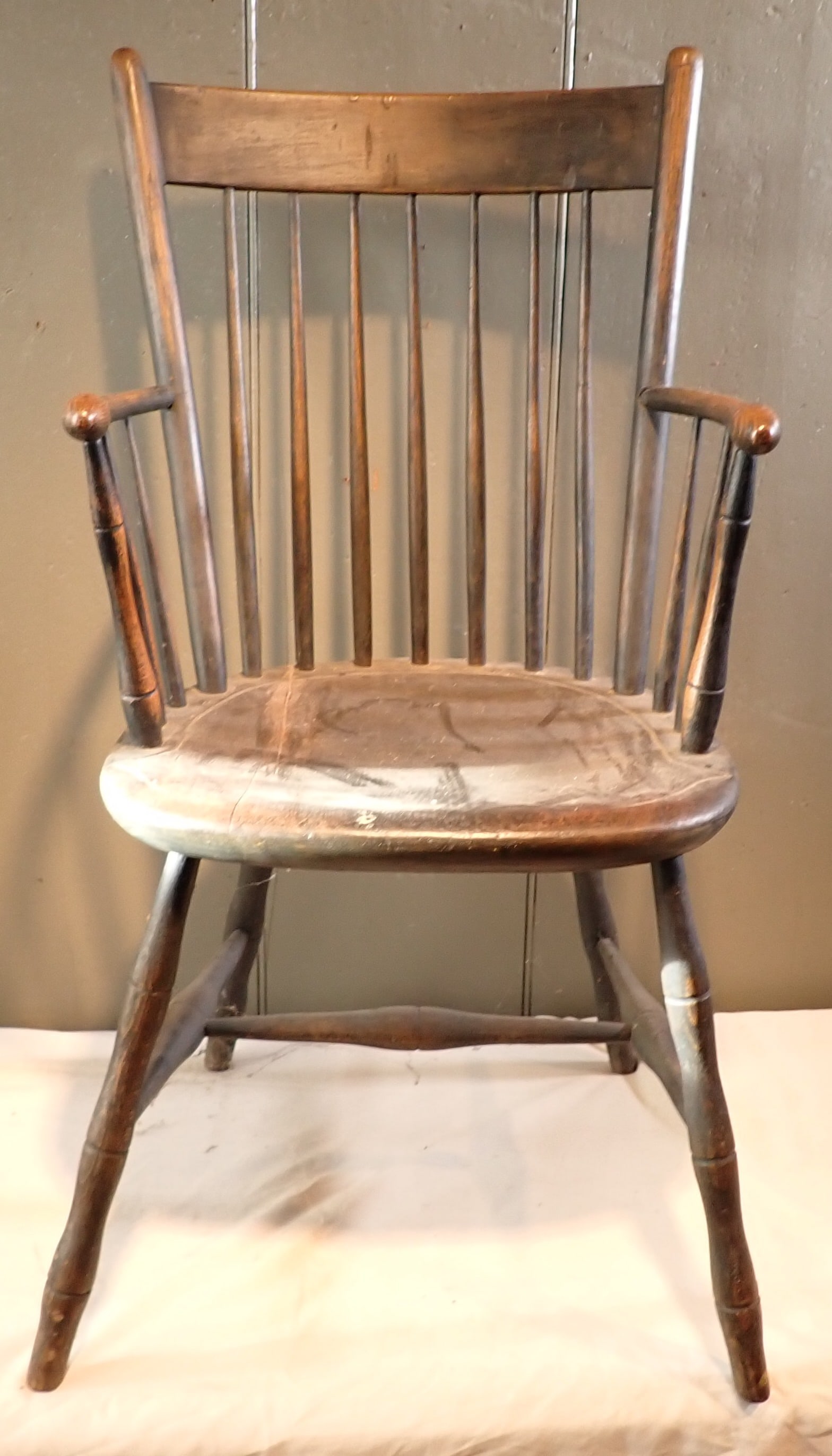 Windsor Arm Chair: Approx 16 3/4" wide, 16 1/4" to seat, 14 3/4" deep, 34" tall. No shipping