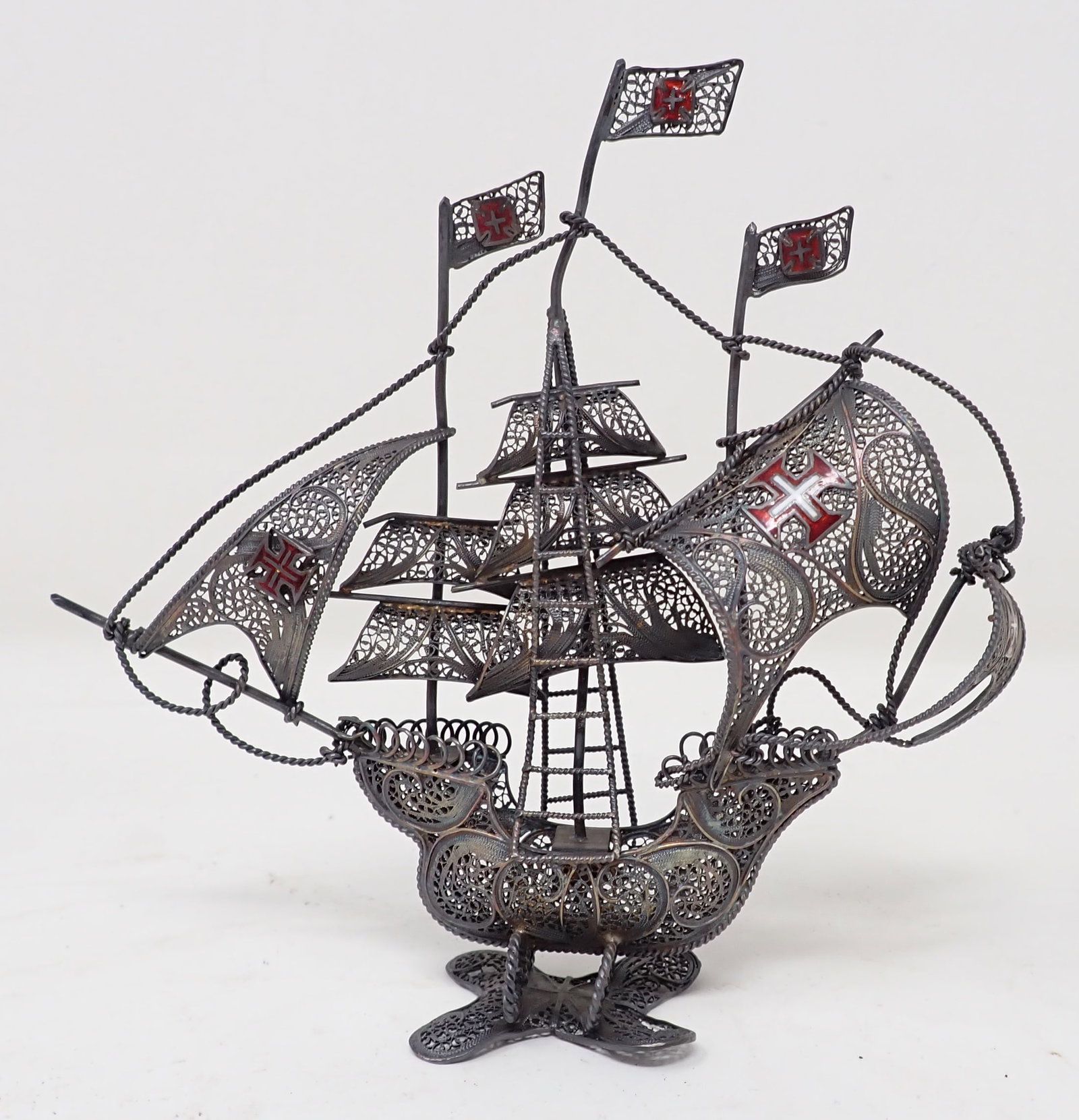 Pirate Ship w/ Enameled Flags: Approx 4 1/2" tall