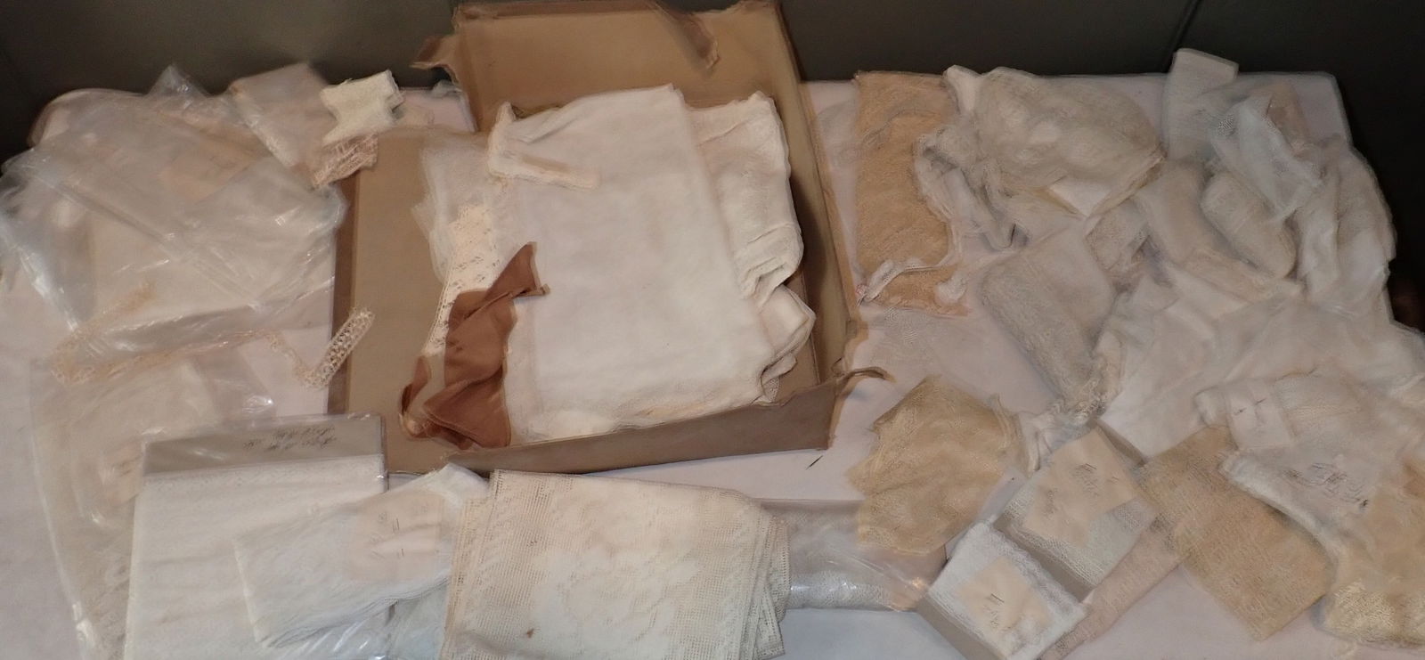 Lace Material & Childs Apron: Lot of misc