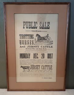 1897 Glen Gardner NJ Auction Broadside Poster: Framed T. Edgar Hunt Glen Gardner New Jersey Auction Broadside / Poster is approx 23" x 33 1/8". If shipping is needed, it can be packed and shipped thru UPS Store 5528. Get quote before bidding !