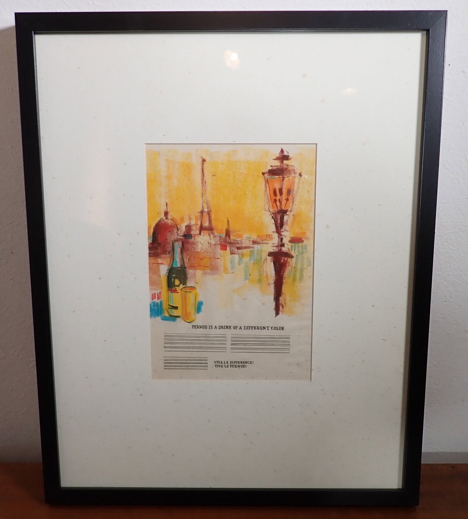 Pernod Liquor Pastel Art: Approx 16 3/4" x 20 3/4". If shipping is needed, it can be packed and shipped thru UPS Store 5528. Get quote before bidding !