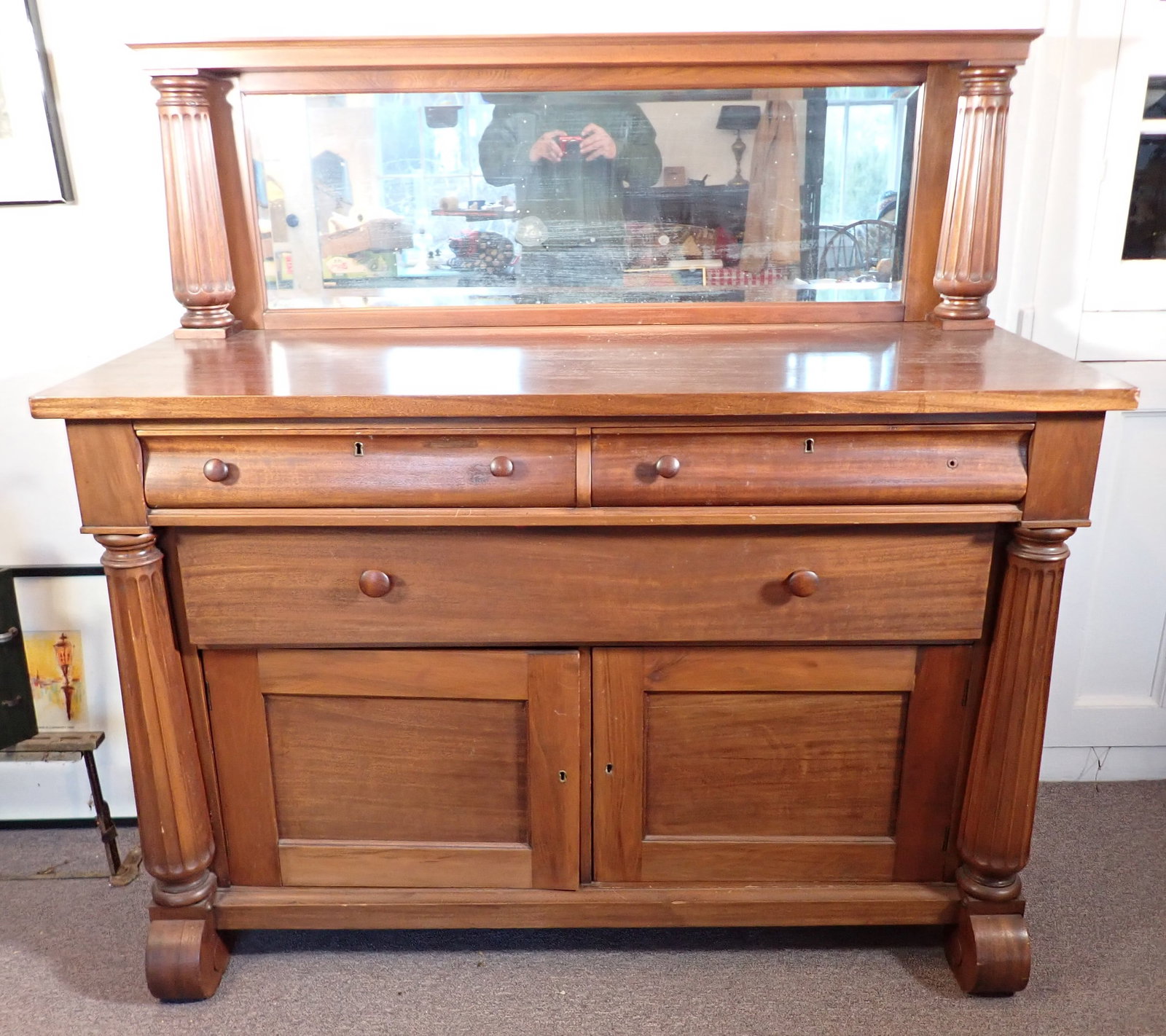 Sideboard: Approx 23 1/4" X 56" x 56" tall. Does not include items in it. Pick up on day 2 only ! No shipping ! Must bring proper help & Equipment to remove.