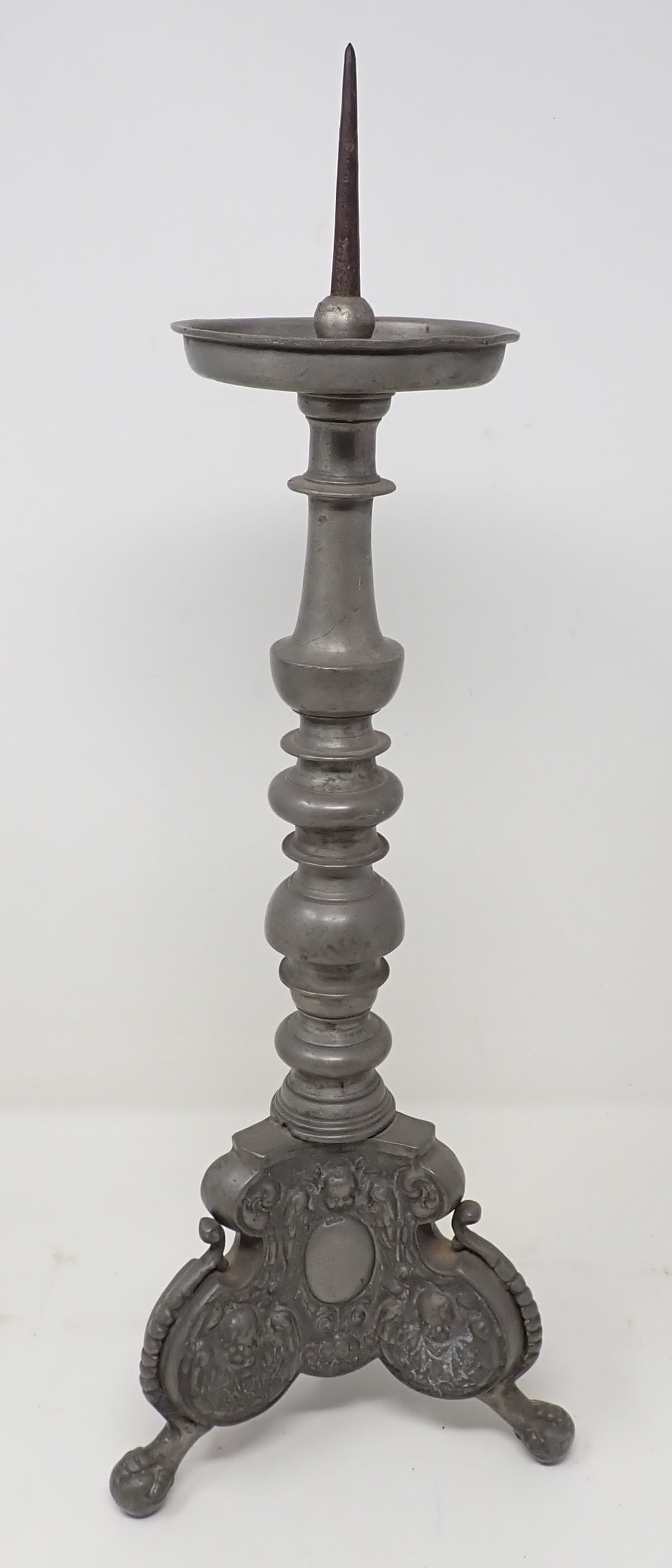 Pewter Candle Pillar w/ Cherubs Ball & Claw Feet (1 of 7)
