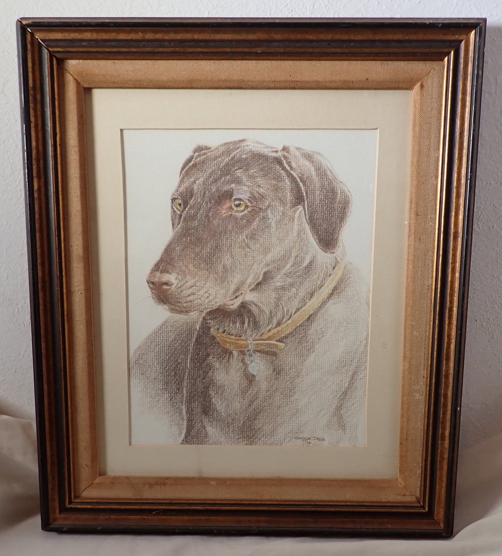 1988 Carolyn Droge Dog Pastel: Approx 15 1/2" x 18"