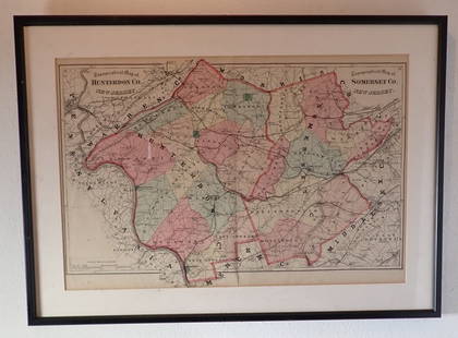 Hunterdon Somerset County NJ Framed Map: Approx 20 1/4" x 28 1/4"