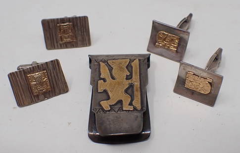 18k Gold on Sterling Tribal Money Clip Cufflinks: Money clip is approx 1" x 1 7/8"