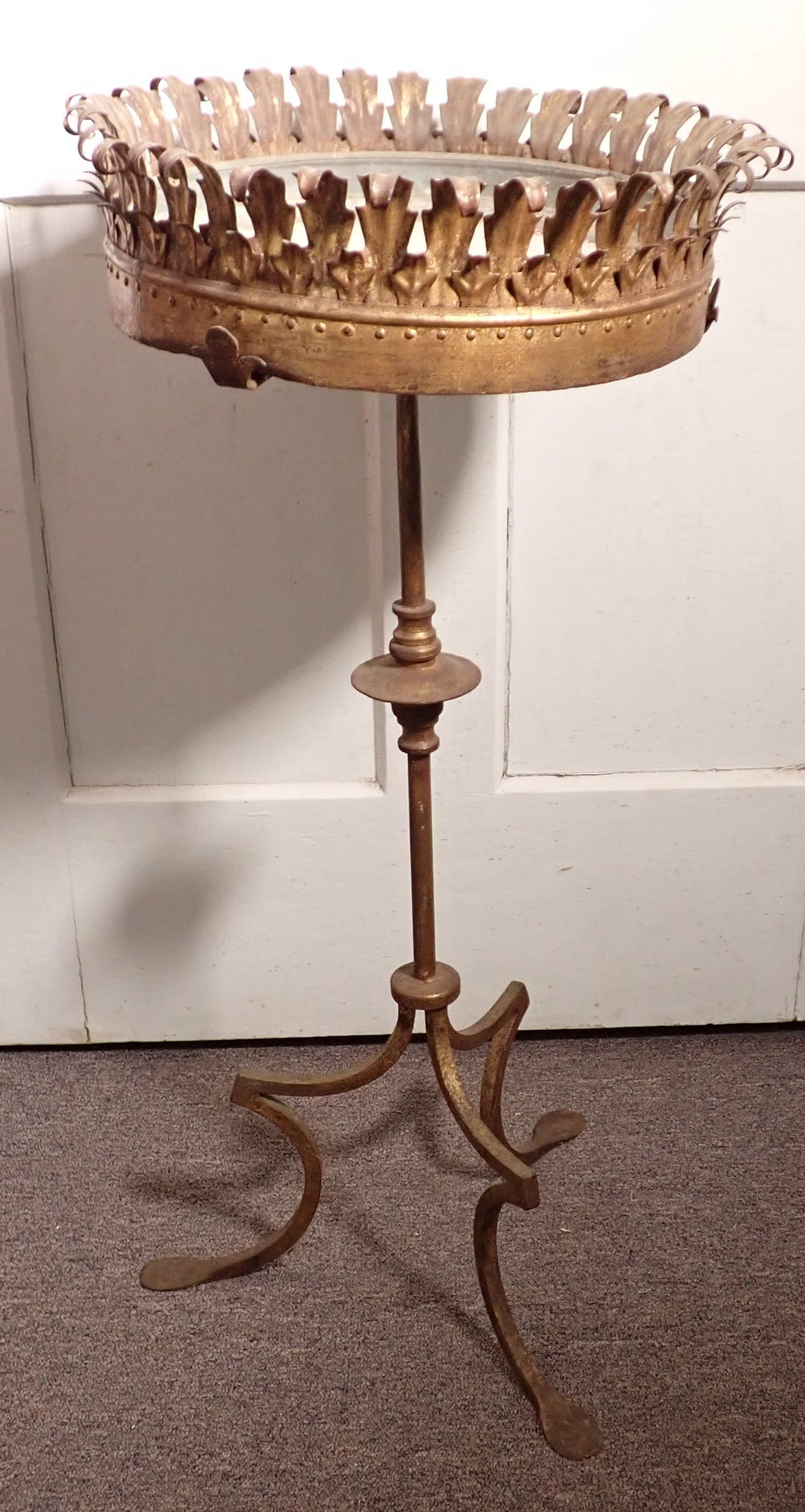 Iron Stand w/ Penny Feet: Approx 16" in diameter and 33 3/4" tall. NO SHIPPING
