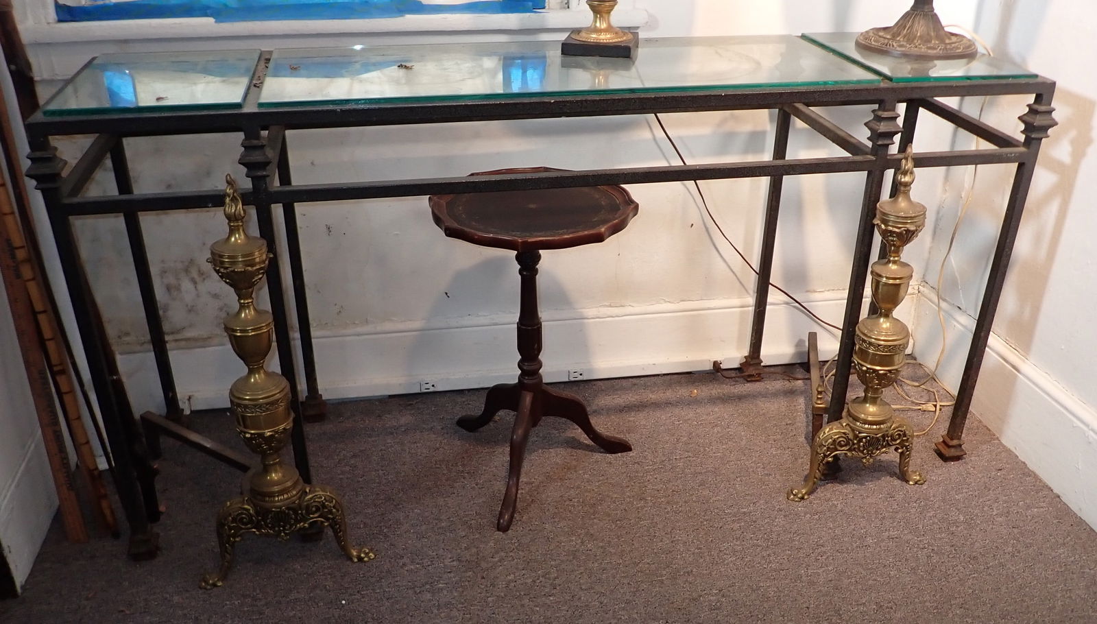 Metal Glass Top Console Table (1 of 3)