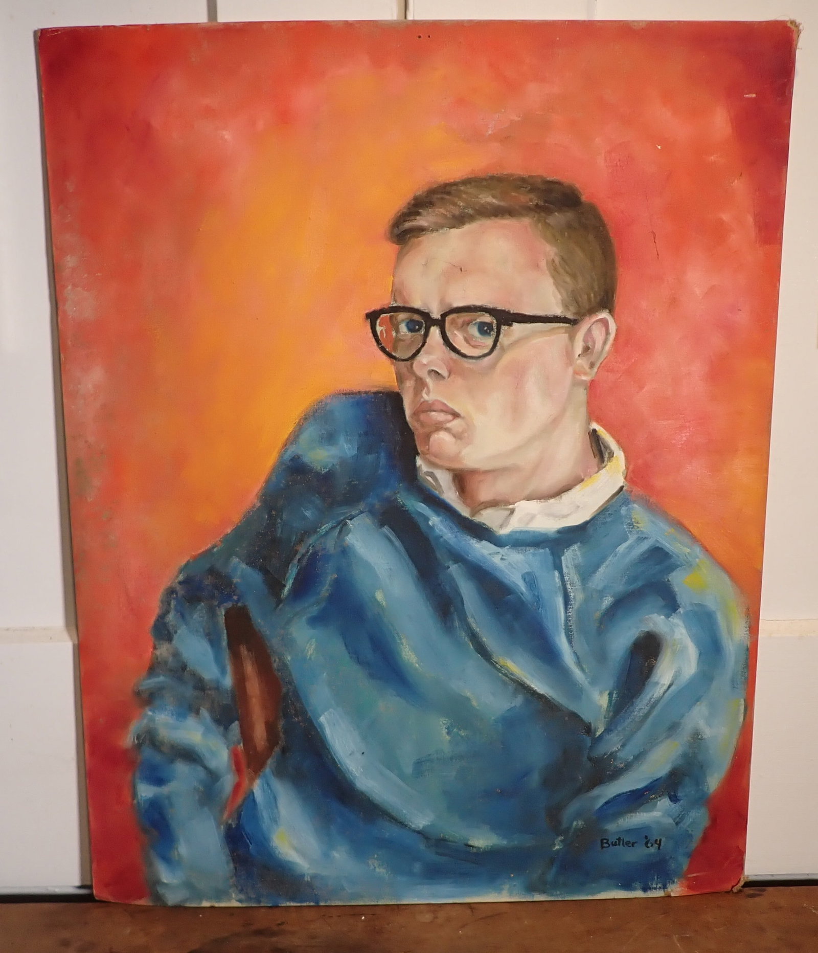 1964 Butler Oil on Board Portrait Painting: Approx 24" x 30". If shipping is needed, UPS Store 5528 can pack and ship. Please get a quote before bidding